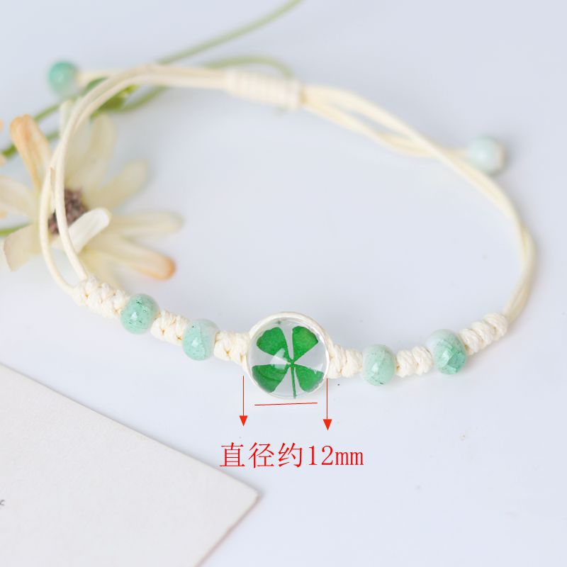 Wholesale Four Leaf Clover Dried Flowers Hand Woven Bracelet